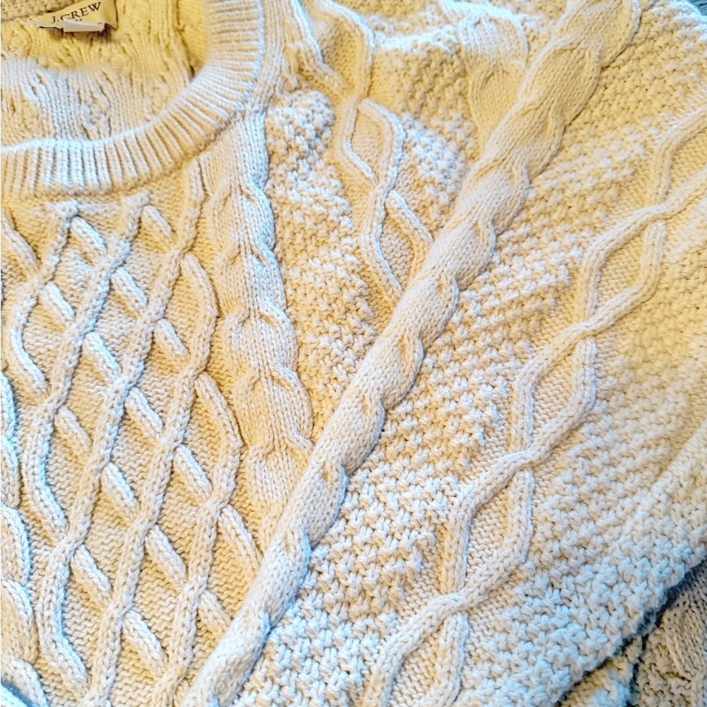 J.Crew Chunky Cable Knit Sweater Cream Ivory XL Classic Cozy Cotton